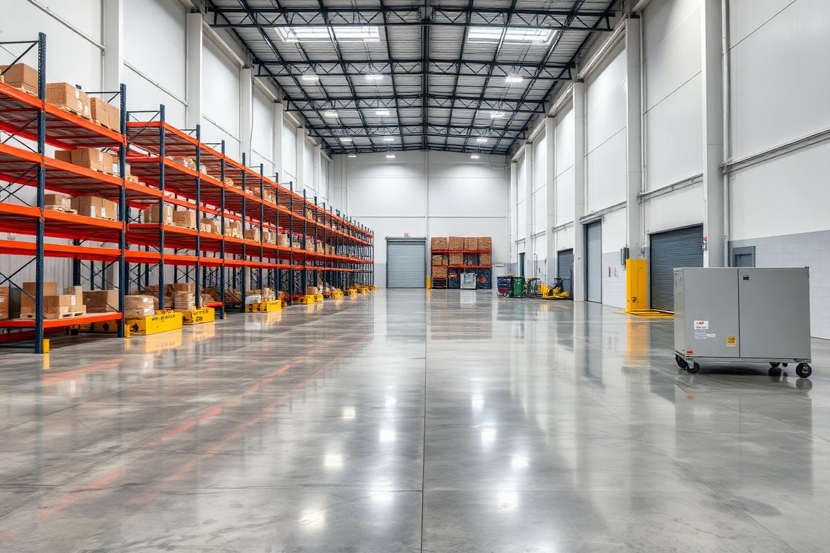 Clean industrial warehouse floor after a commercial cleaning project